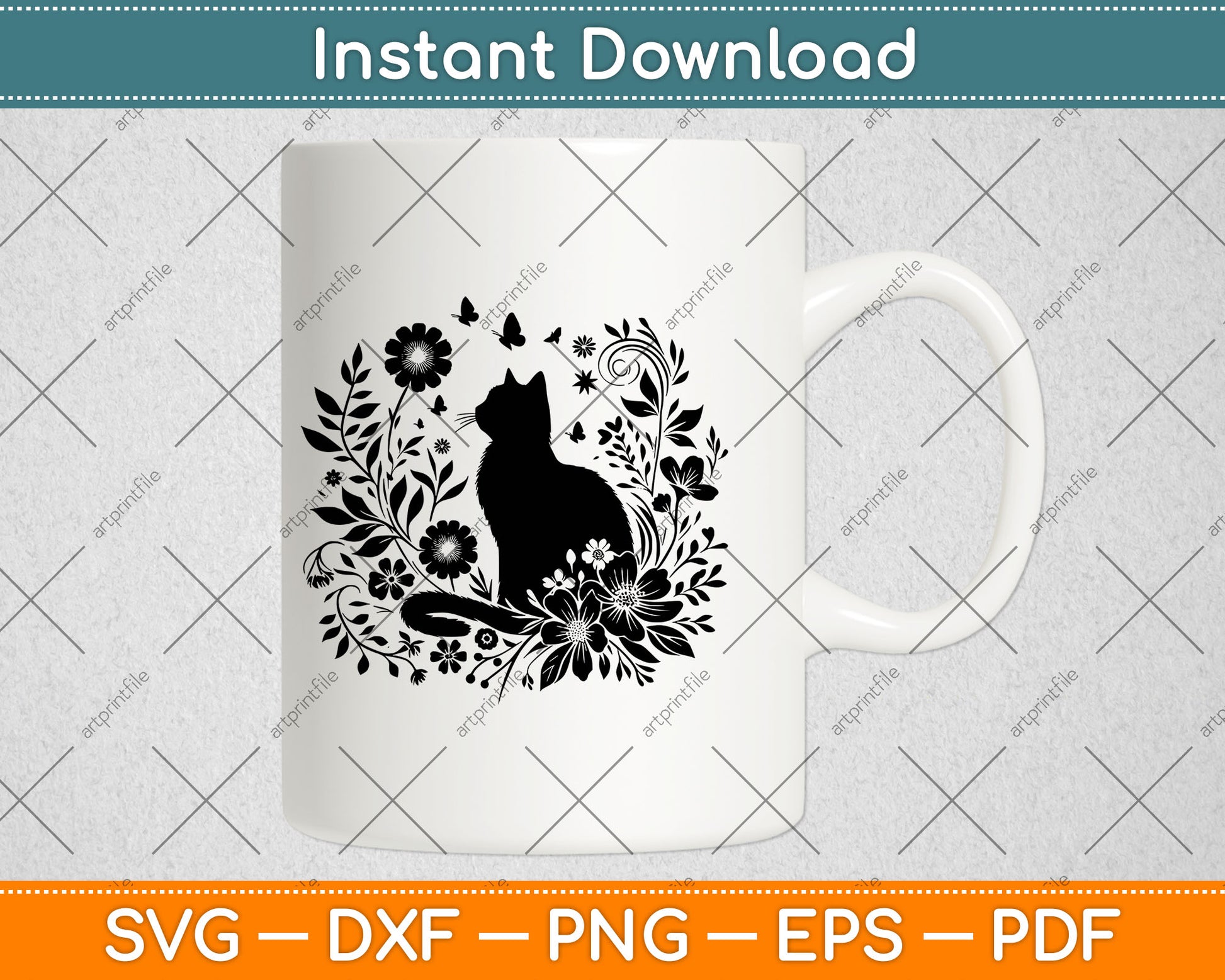 Cat With Flowers Svg Png Dxf Digital Cutting File