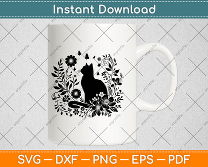 Cat With Flowers Svg Png Dxf Digital Cutting File