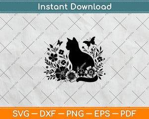 Cat With Flowers Svg Png Digital Cutting File