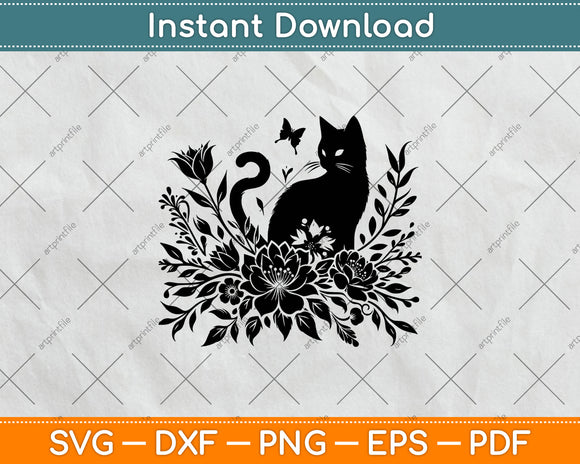 Cat With Flowers Svg Digital Cut File