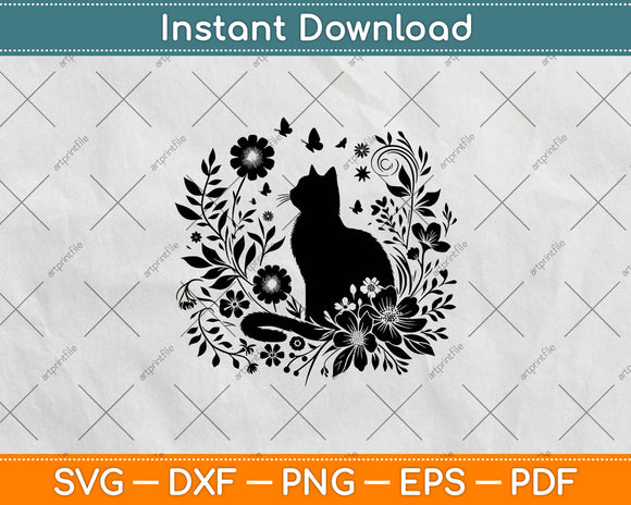 Cat With Flowers Svg Png Dxf Digital Cutting File