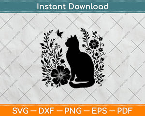 Cat With Flowers Svg Digital Cut File