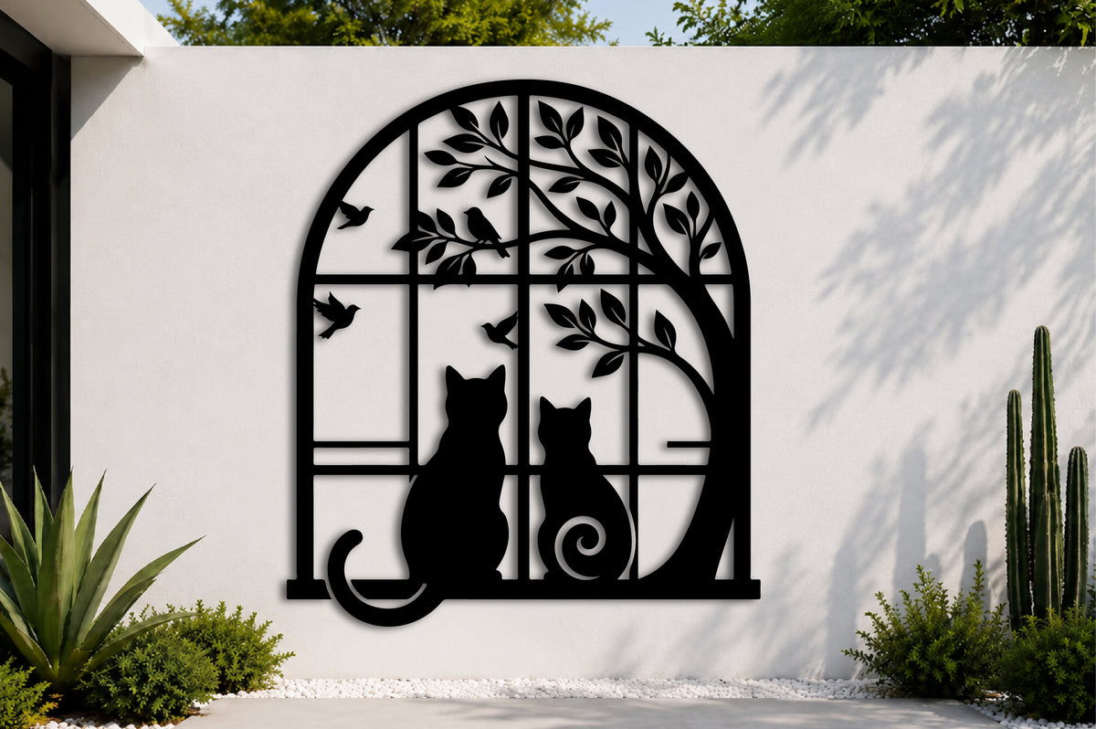 Cat and Birds Metal Wall Art Laser Cut Design