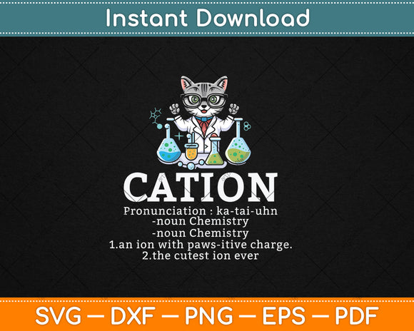 Cation - Funny Chemistry Humor Science Teacher Cat Svg Digital Cutting File