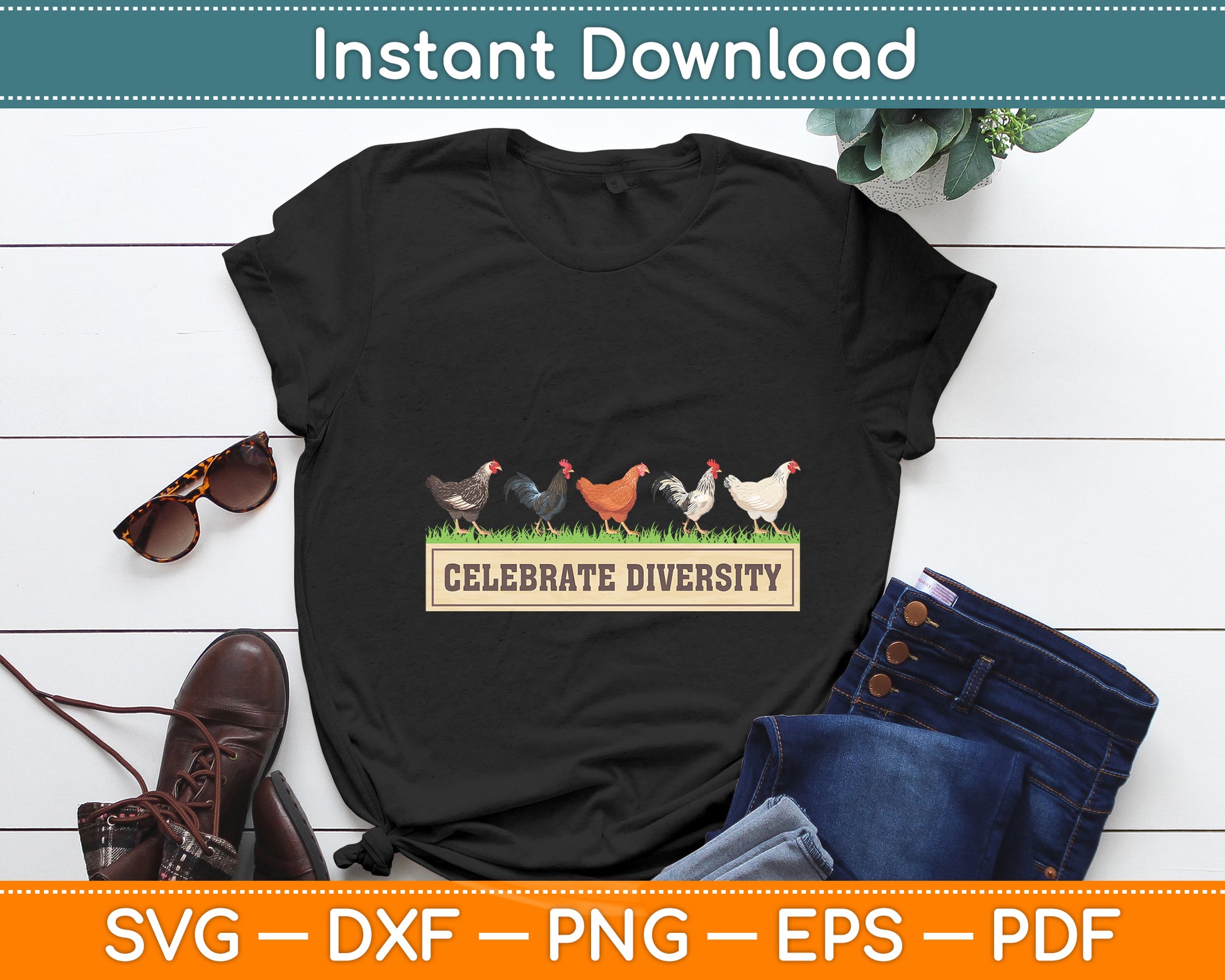 Celebrate Diversity Chicken Lovers Funny Chicken Svg Digital Cutting File