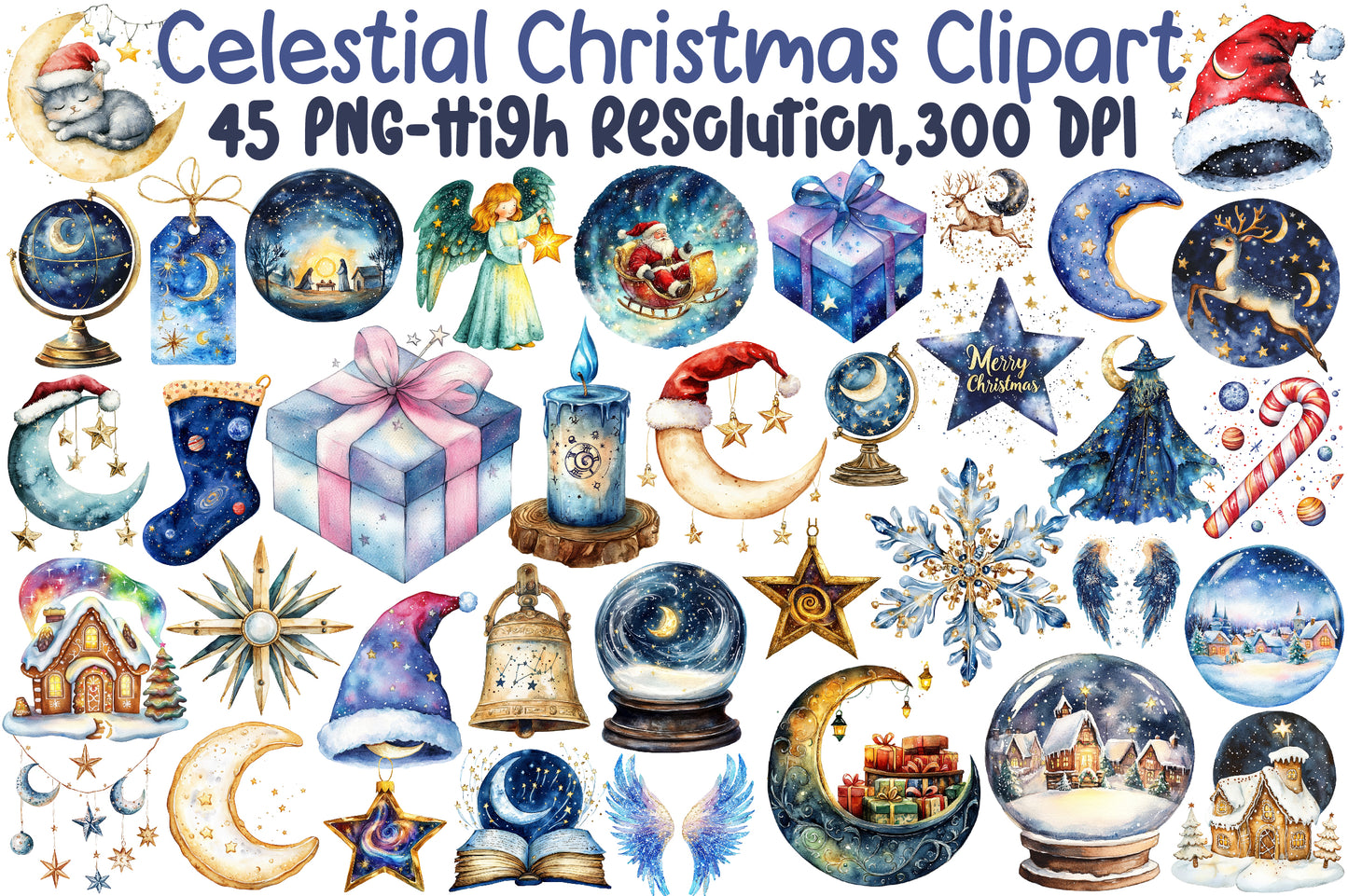 Celestial Christmas Clipart PNG Bundle