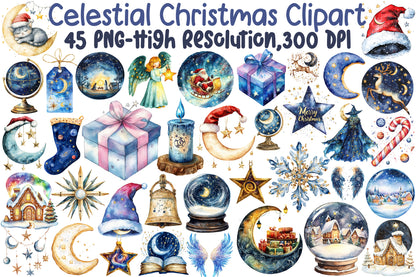 Celestial Christmas Clipart PNG Bundle