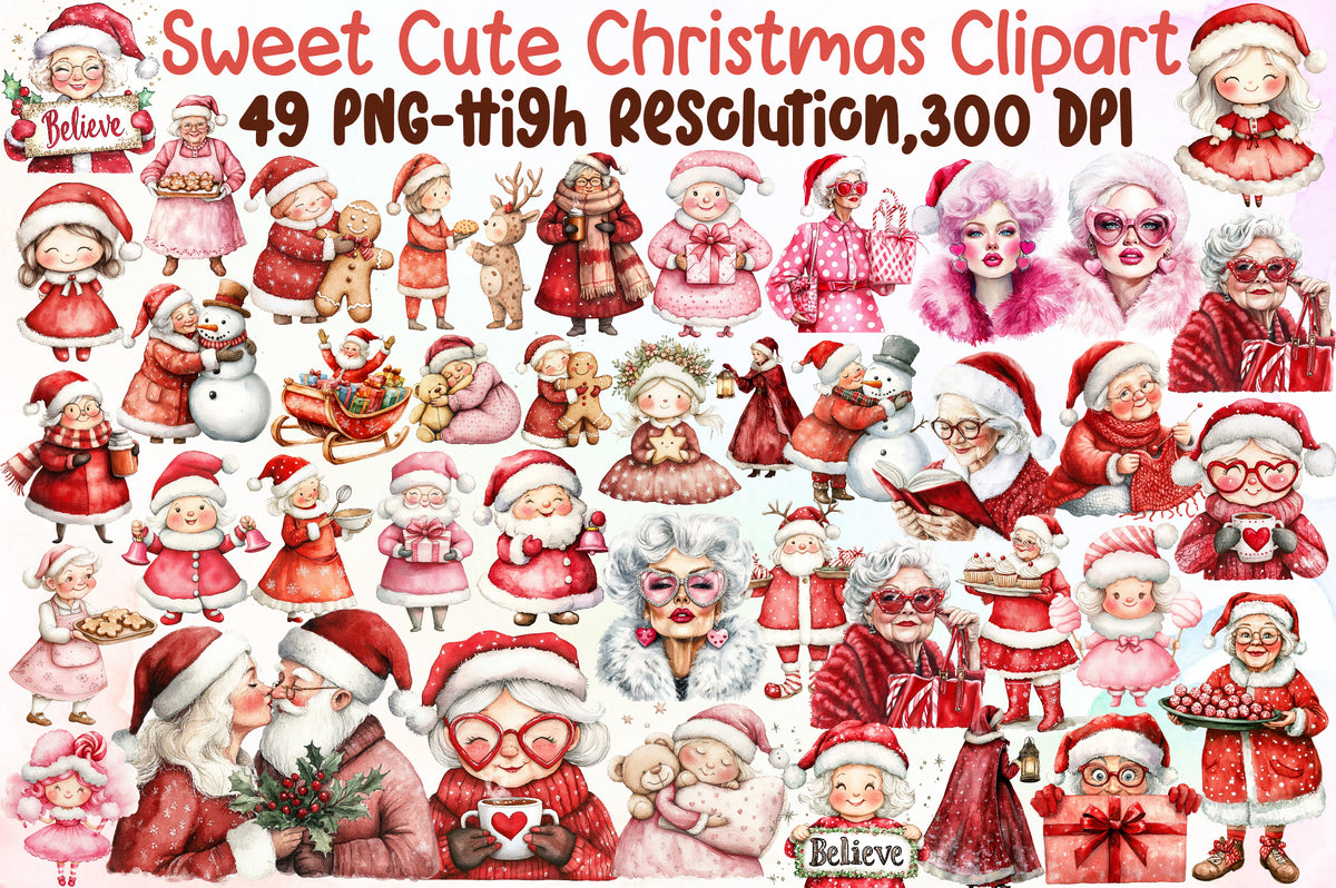 Sweet Cute Christmas Clipart Bundle 49 PNG Designs