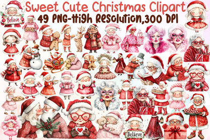 Sweet Cute Christmas Clipart Bundle 49 PNG Designs