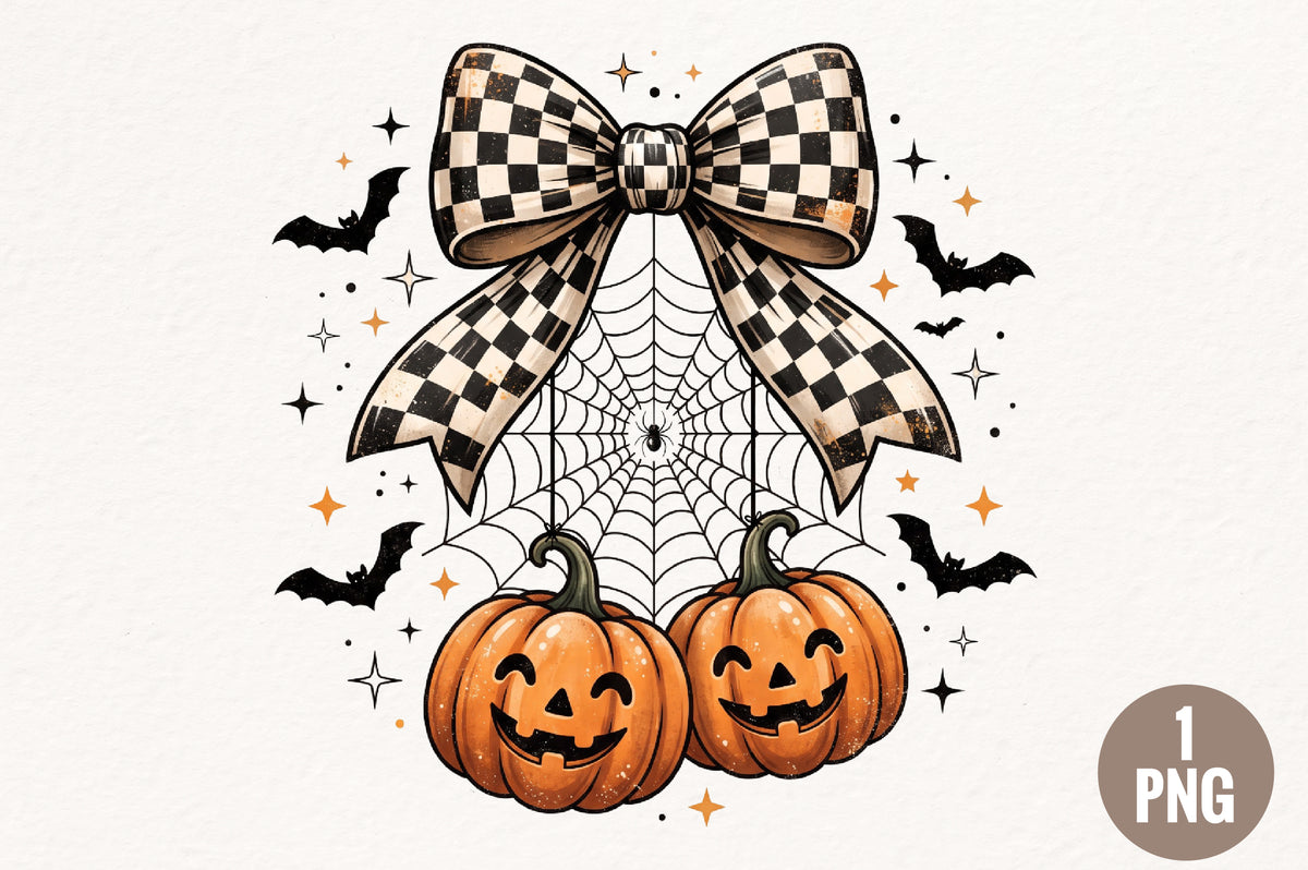 Checkered Bow Halloween Pumpkin PNG