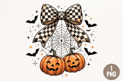 Checkered Bow Halloween Pumpkin PNG