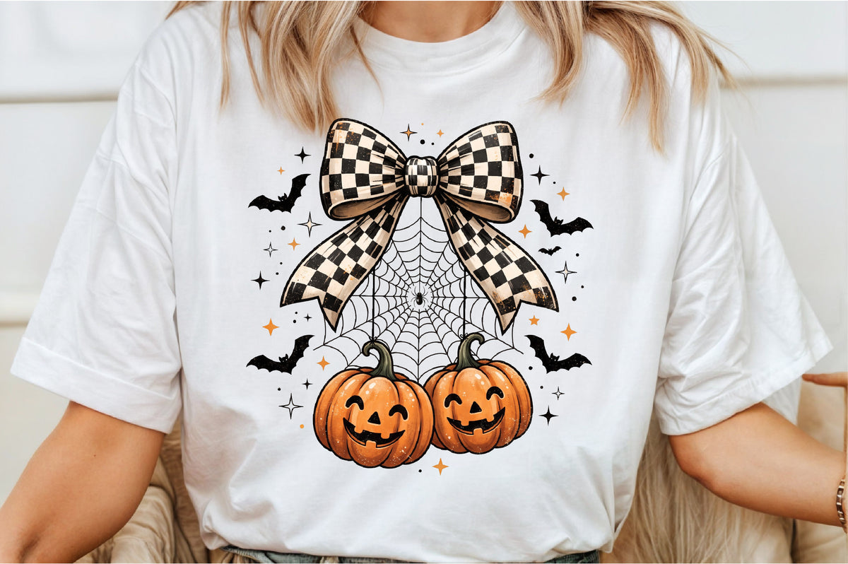 Checkered Bow Halloween Pumpkin PNG