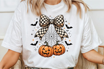 Checkered Bow Halloween Pumpkin PNG