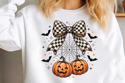Checkered Bow Halloween Pumpkin PNG
