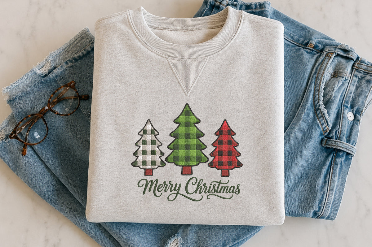 Checkered Christmas Trees Embroidery Design