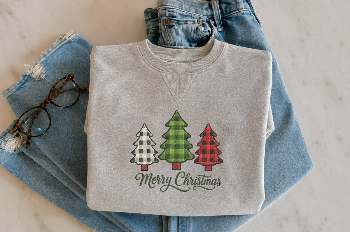 Checkered Christmas Trees Embroidery Design