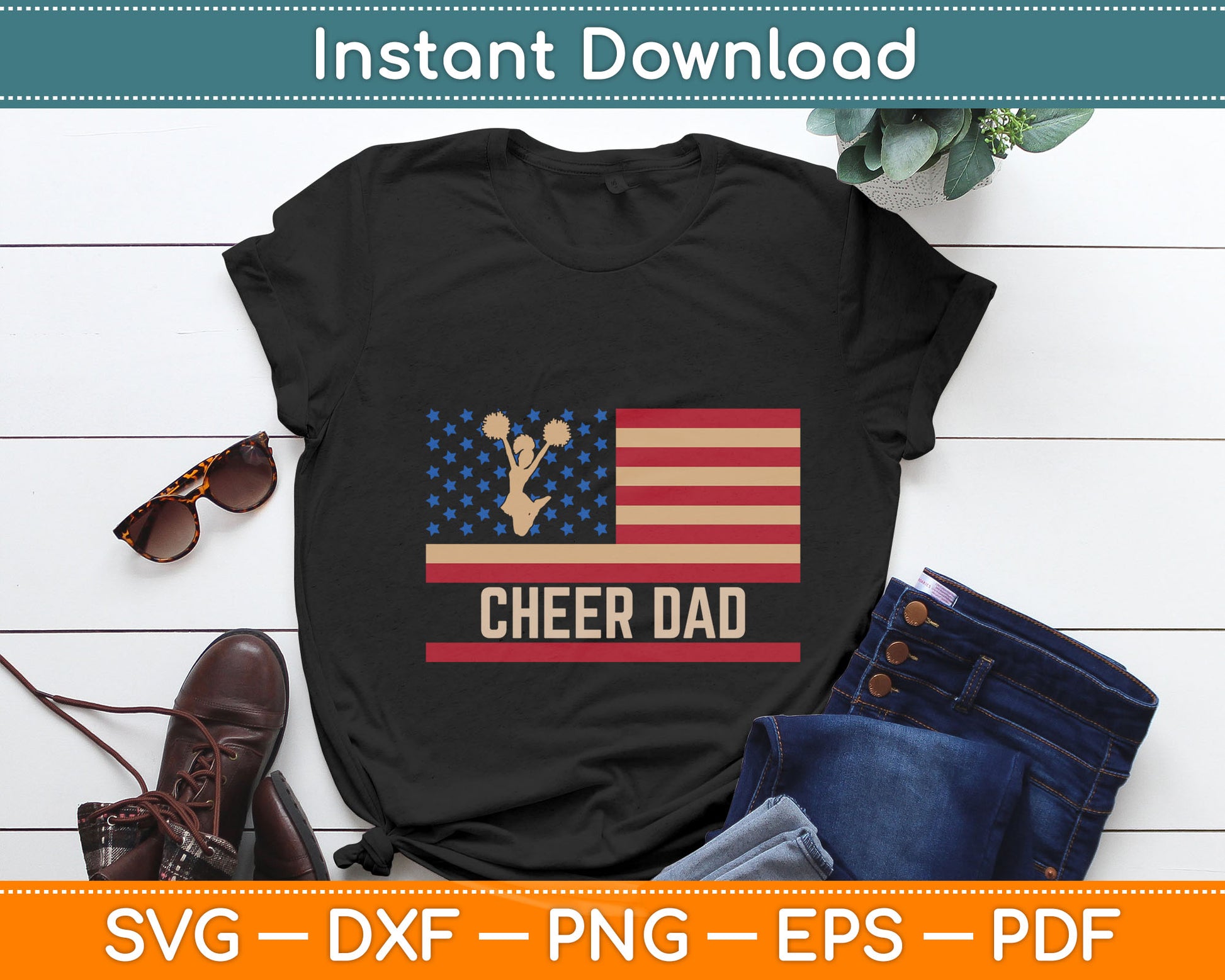 Cheer Dad Cheerleading American Flag Fathers Day Cheerleader Svg Digital Cutting File