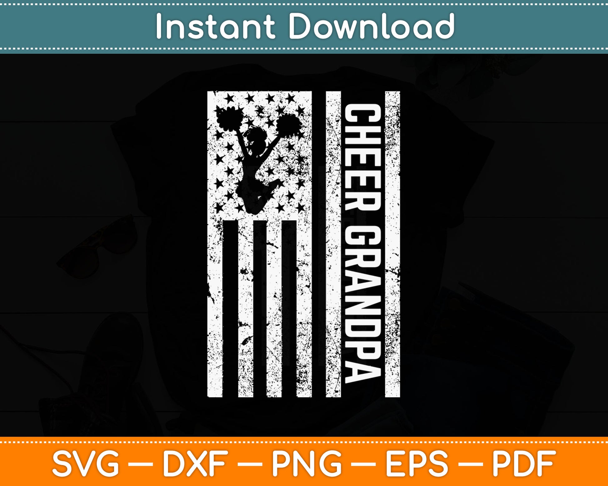 Cheer Grandpa Vintage American Flag Cheerleader Squad Svg Digital Cutting File