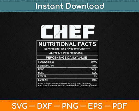 Chef Nutrition Fact Father's Day Svg Digital Cutting File