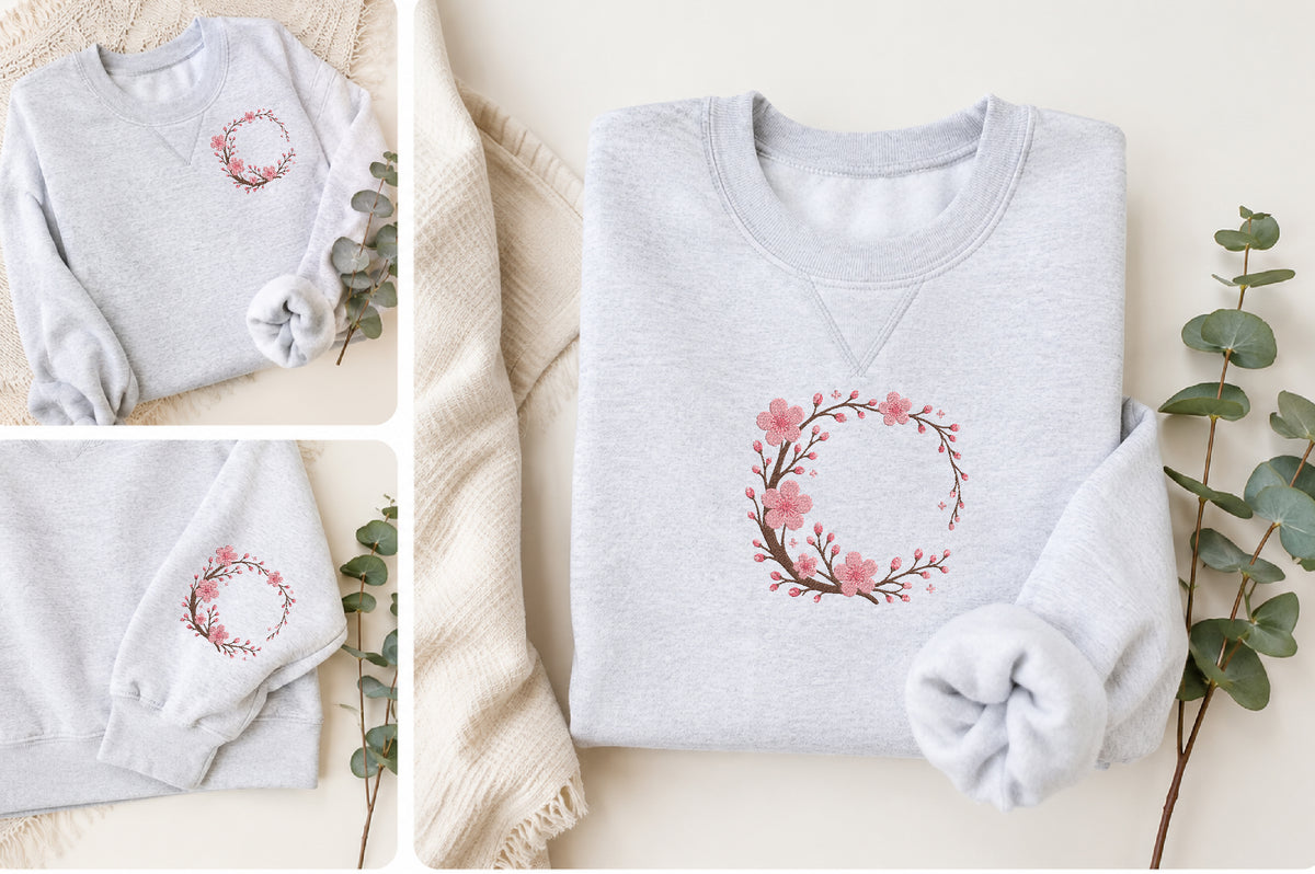 Cherry Blossom Wreath Embroidery Design