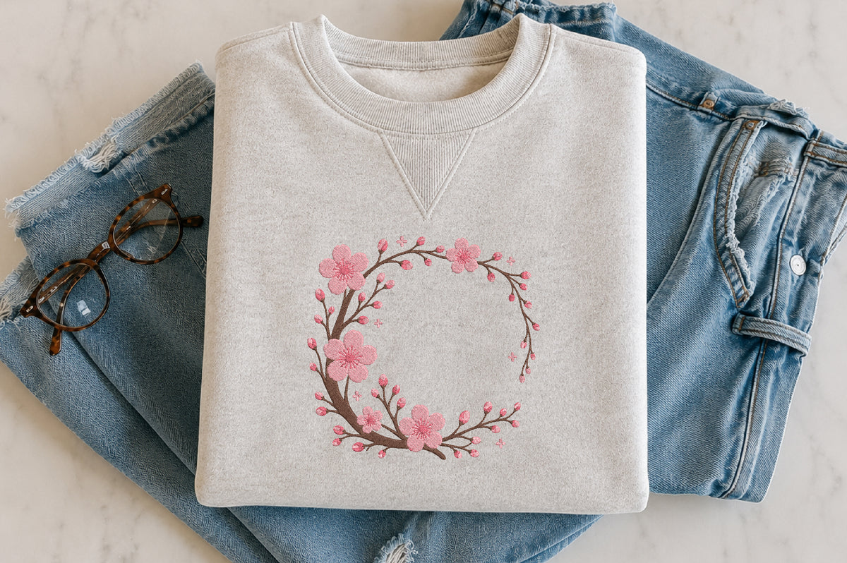 Cherry Blossom Wreath Embroidery Design