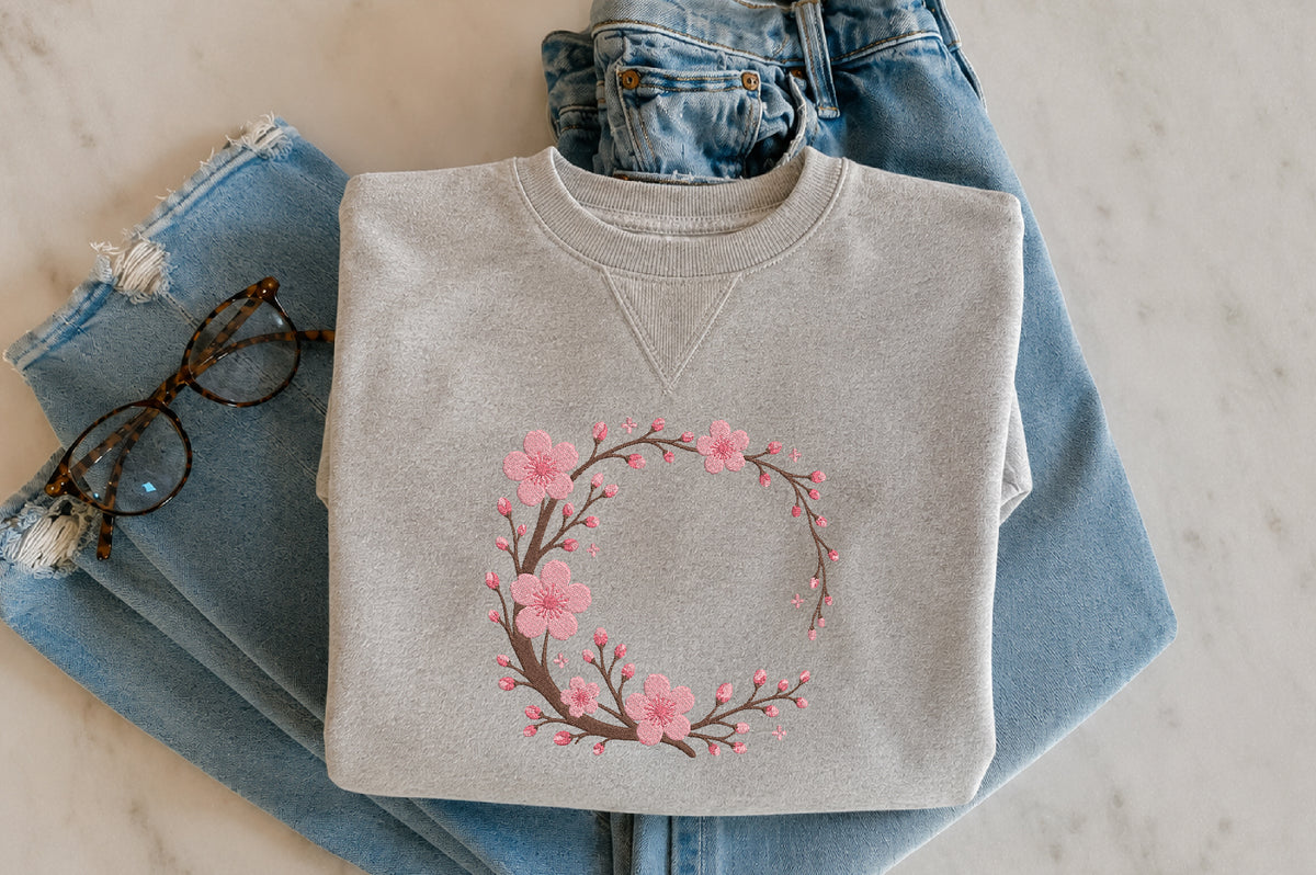 Cherry Blossom Wreath Embroidery Design