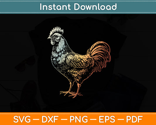 Chicken Art Colorful Rooster Fowl Lovers Funny Svg Png Dxf Digital Cutting File