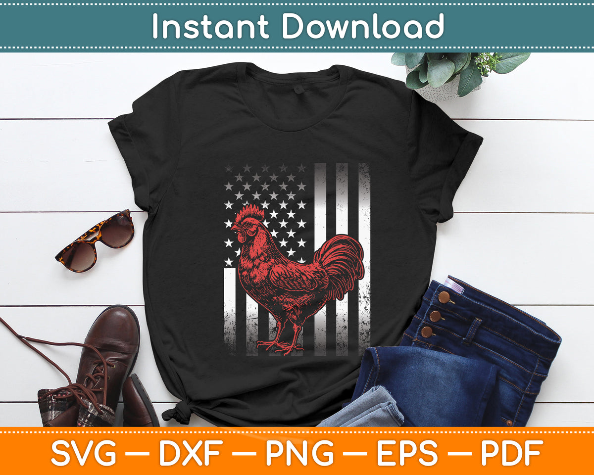 Chicken Farmer Cook Chicken USA Flag Svg Png Dxf Digital Cutting File