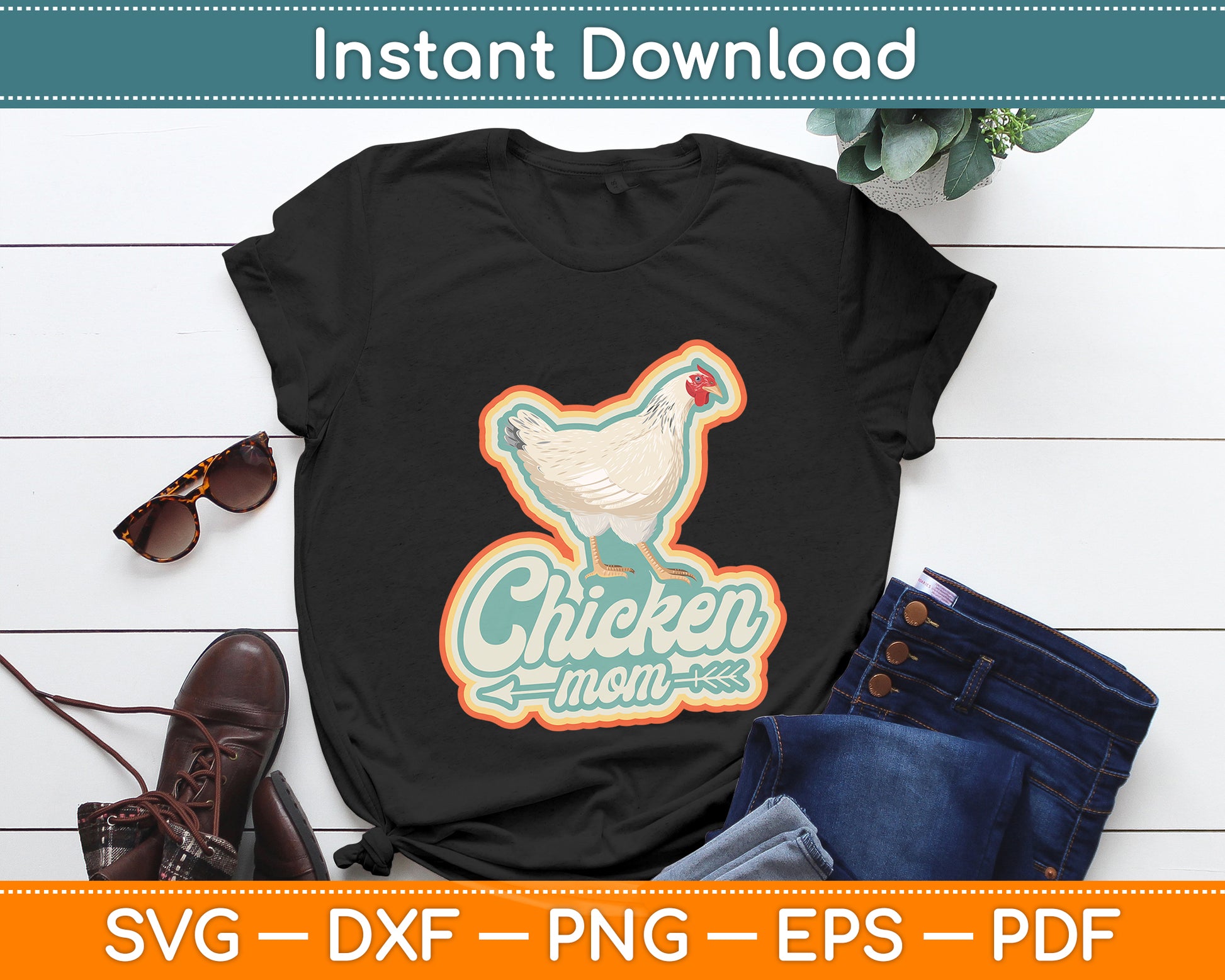 Chicken Mom Vintage Retro 70S Chicken Svg Digital Cutting File