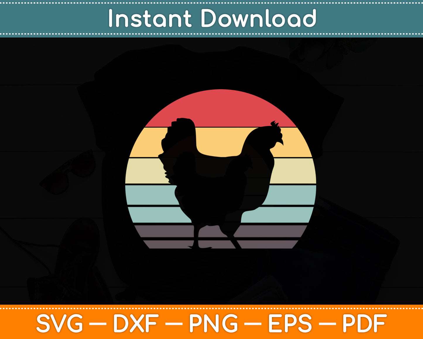 Chicken Retro Hen Poultry Farmer Rooster Vintage Svg Png Dxf Digital Cutting File