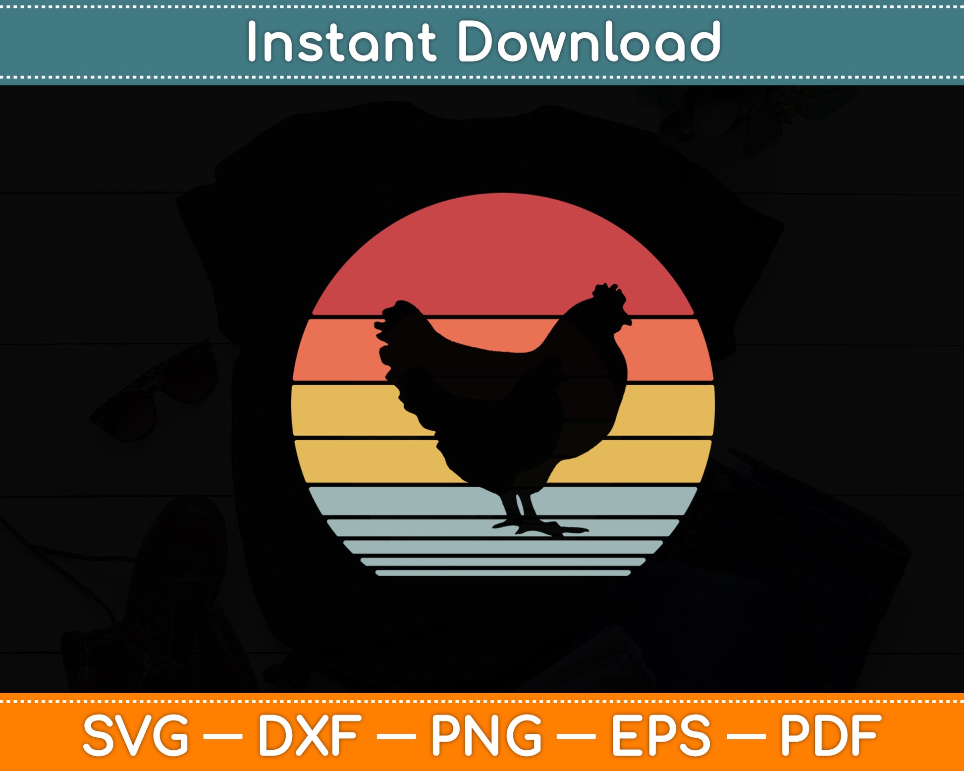 Chicken Retro Vintage 60s 70s Sunset Farm Poultry Farmer Svg Digital Cutting File