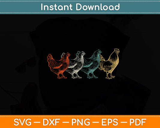 Chicken Retro Vintage Poultry Farmer Farm Lover Svg Png Dxf Digital Cutting File