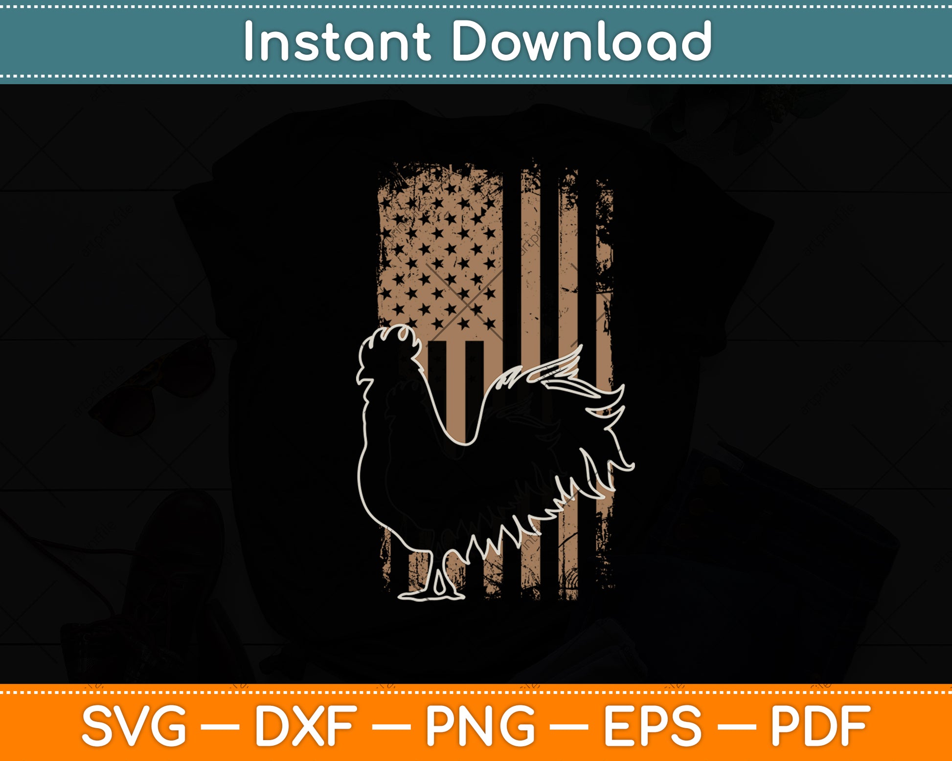 Chicken USA American Flag Rooster Svg Digital Cutting File