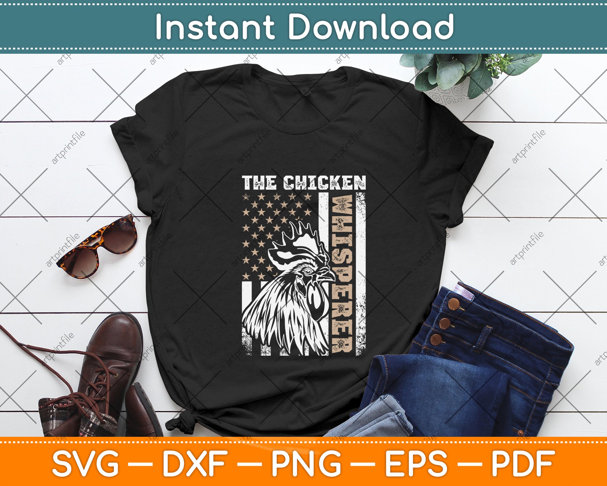 Chicken Whisperer Backyard Chicken Lover Farmer USA Flag Svg Digital Cutting File