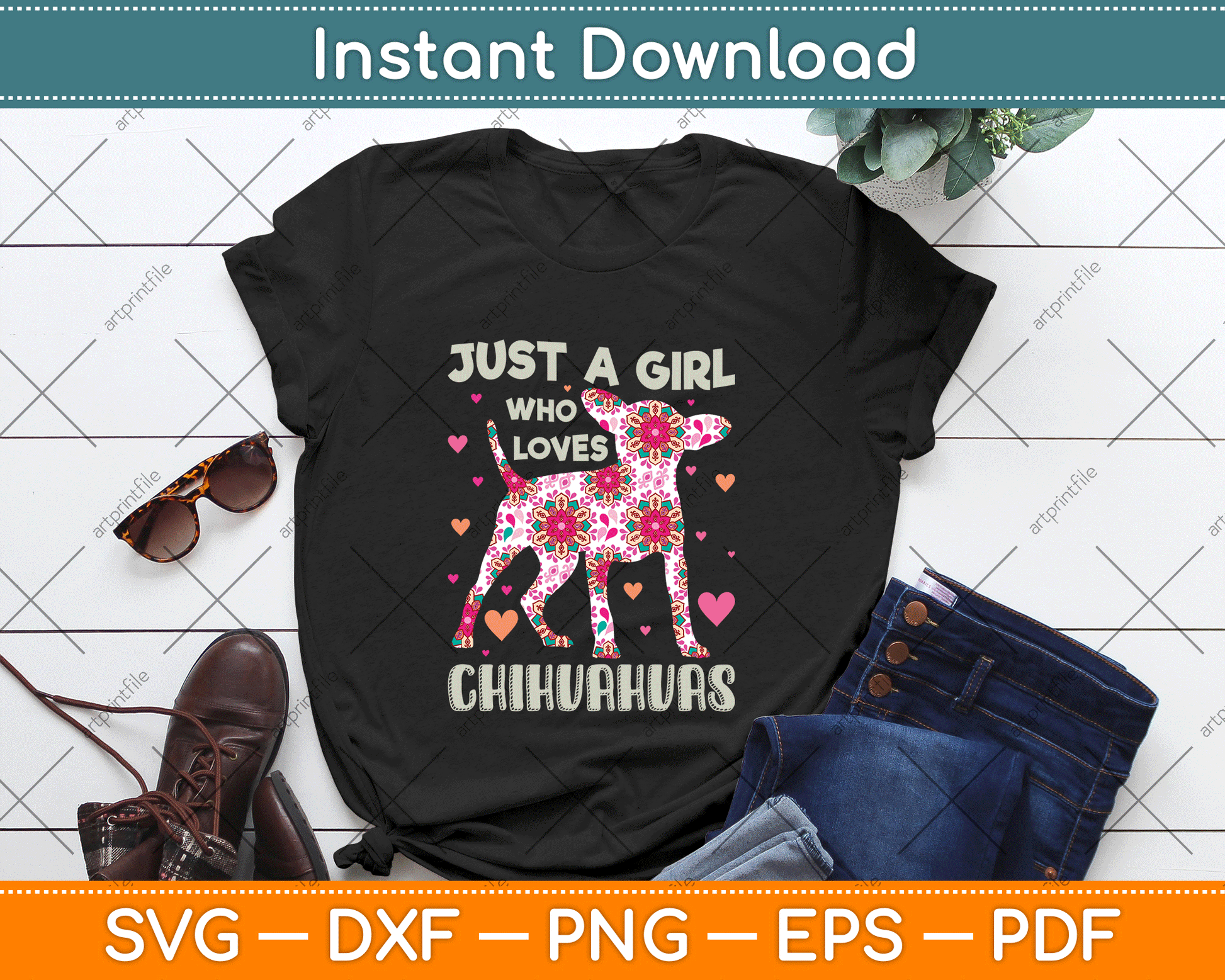 Chihuahua just Girl Who Loves Chihuahuas Dog Flower Floral SVG PNG Cutting File