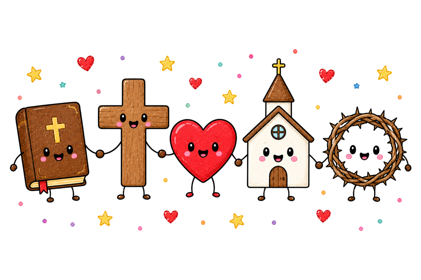 Christian Doodle Characters PNG Cute Bible Cross Church Faith Clipart