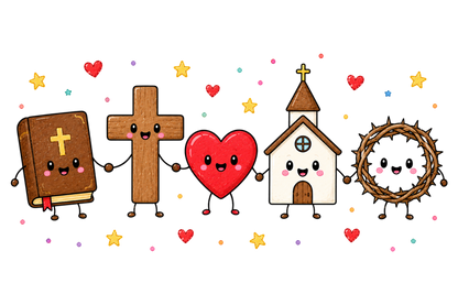 Christian Doodle Characters PNG Cute Bible Cross Church Faith Clipart