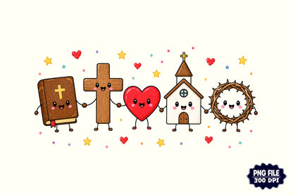 Christian Doodle Characters PNG Cute Bible Cross Church Faith Clipart