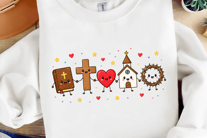 Christian Doodle Characters PNG Cute Bible Cross Church Faith Clipart