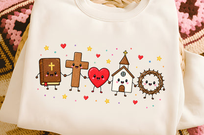 Christian Doodle Characters PNG Cute Bible Cross Church Faith Clipart