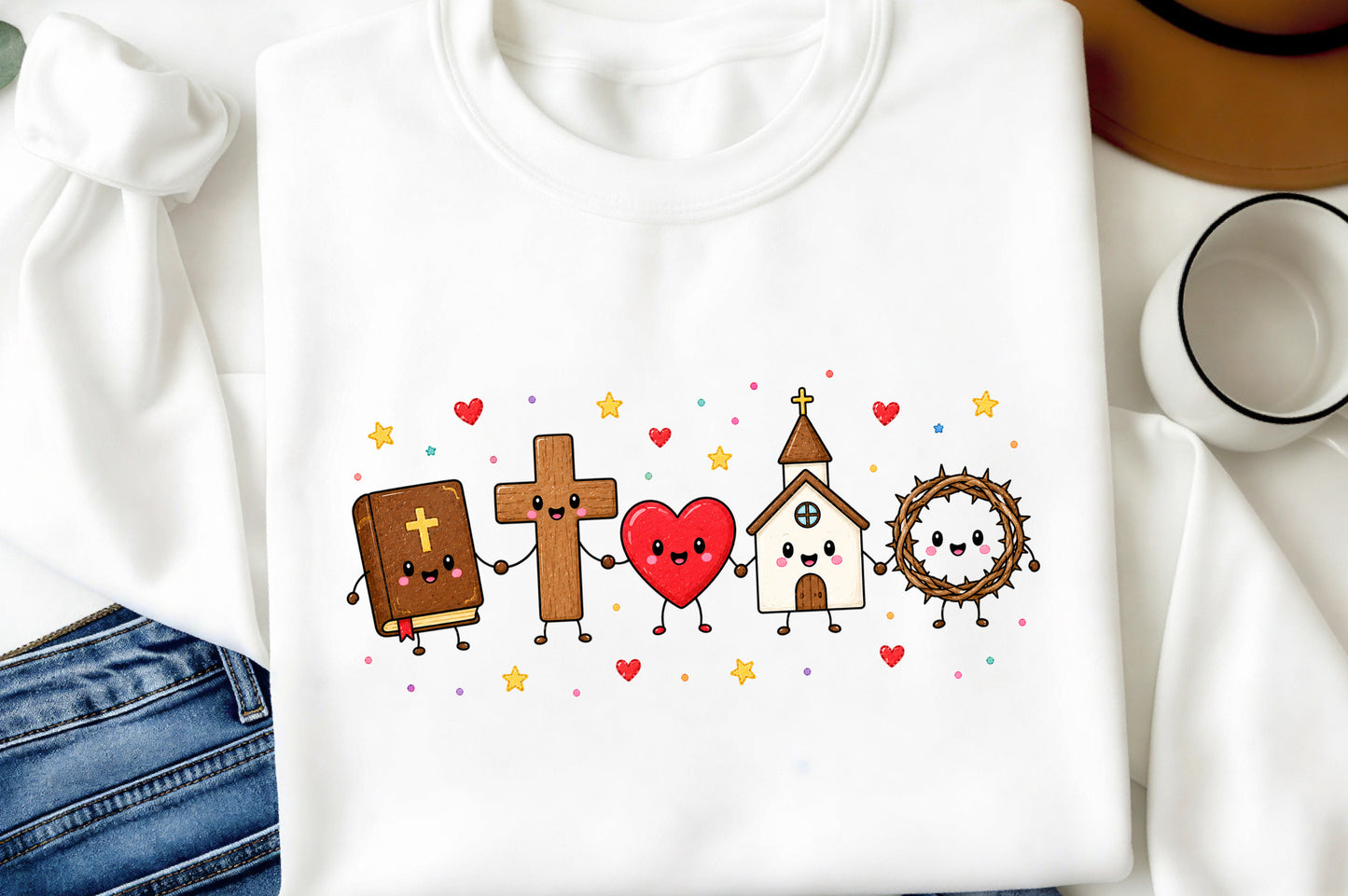 Christian Doodle Characters PNG Cute Bible Cross Church Faith Clipart