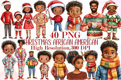 Christmas African American PNG Bundle Black Kids Holiday Clipart