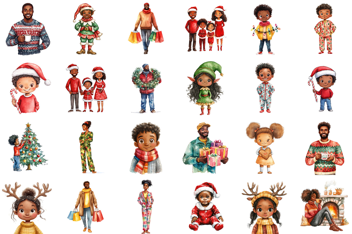 Christmas African American PNG Bundle Black Kids Holiday Clipart