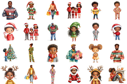 Christmas African American PNG Bundle Black Kids Holiday Clipart