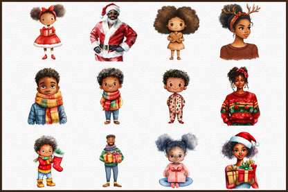 Christmas African American PNG Bundle Black Kids Holiday Clipart