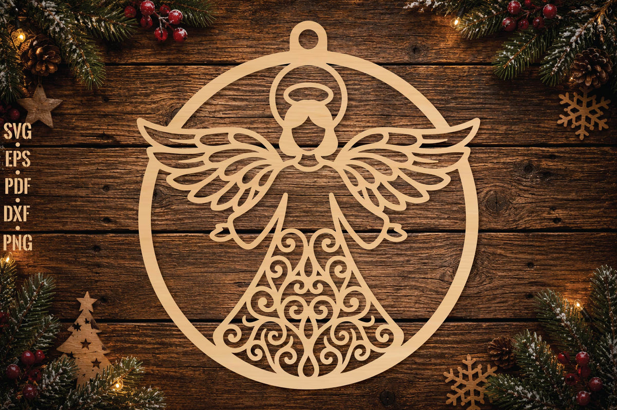 Christmas Angel Ornament Laser Cut SVG, Angel Christmas Ornament Cut File, Holiday Wood Ornament