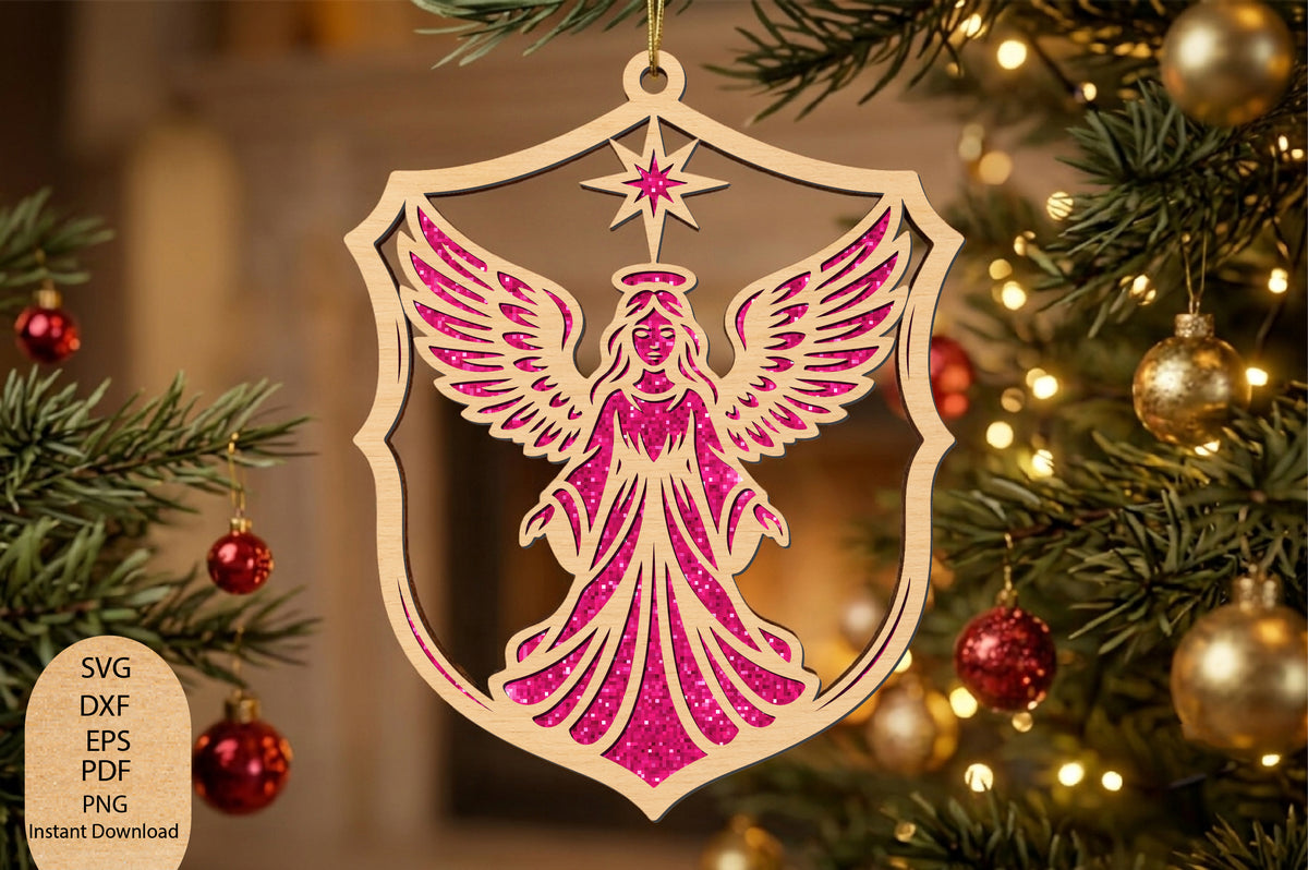 Christmas Angel Ornament Laser Cut SVG, Angel Christmas Ornament Cut File