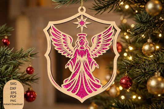 Christmas Angel Ornament Laser Cut SVG, Angel Christmas Ornament Cut File