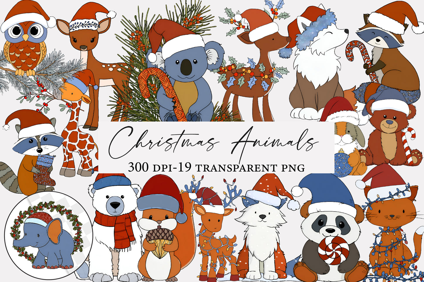 Christmas Animals Clipart PNG Cute Christmas Animal Sublimation