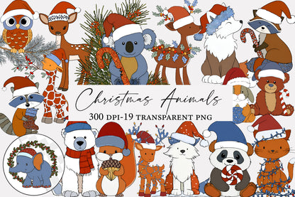 Christmas Animals Clipart PNG Cute Christmas Animal Sublimation